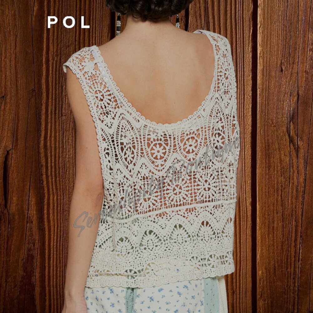 POL Cotton Boho Crochet Baggy Drape High Low Hem Sleeveless Loose Top - Picture 4 of 9